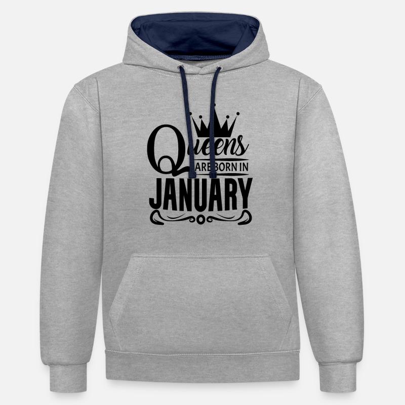 Mois de naissance Janvier - Sweat à capuche contrasté - gris chiné/bleu marine