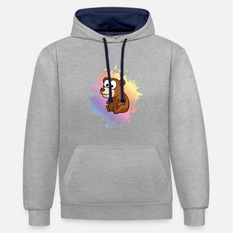 Bär Comic - Kontrast-Hoodie - Grau meliert/Navy