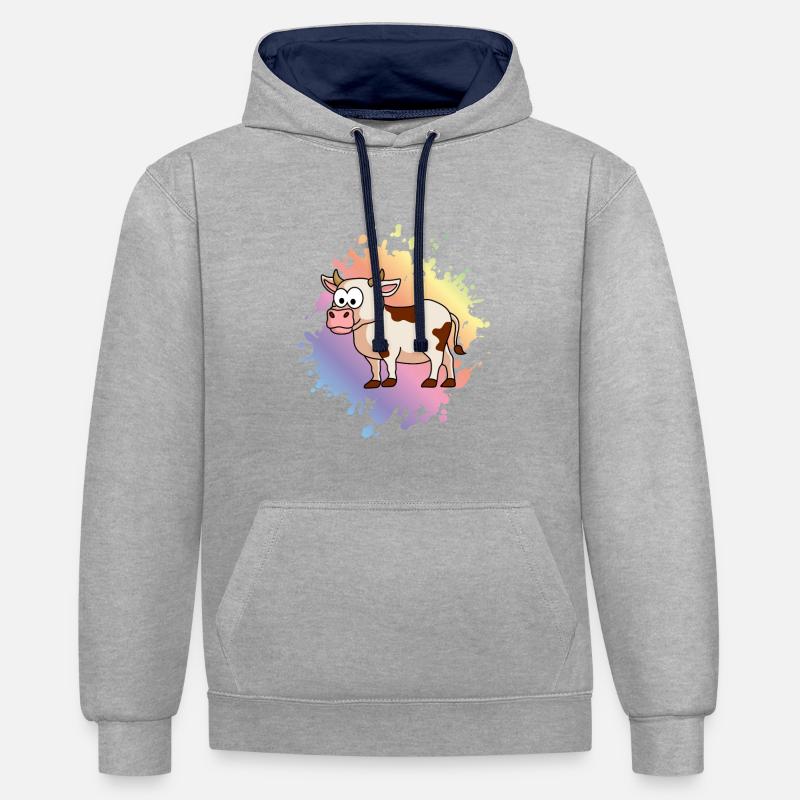 Vache Comic Animal - Sweat à capuche contrasté - gris chiné/bleu marine