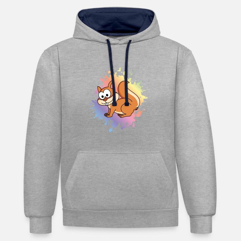 Eichhörnchen Comic Tier - Kontrast-Hoodie - Grau meliert/Navy
