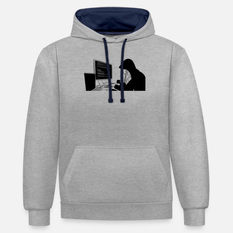 Codage de programmation du programmeur - Sweat à capuche contrasté - gris chiné/bleu marine