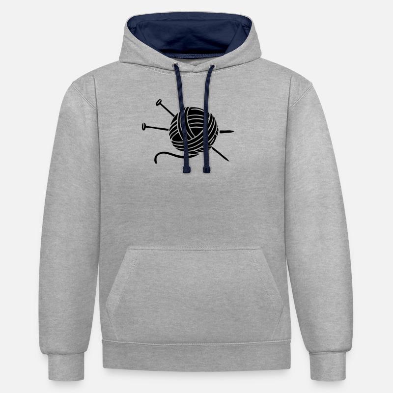 Crochet Crochet Machine Crochet - Sweat à capuche contrasté - gris chiné/bleu marine