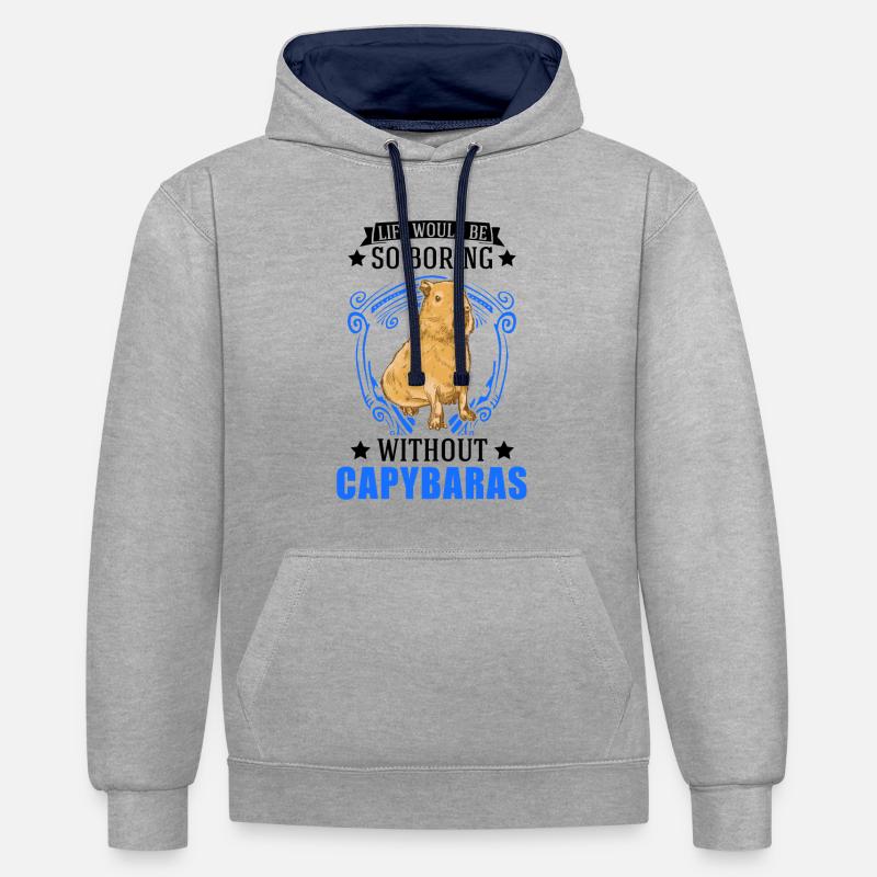 Capybara Cadeau Capibara capybara - Sweat à capuche contrasté - gris chiné/bleu marine