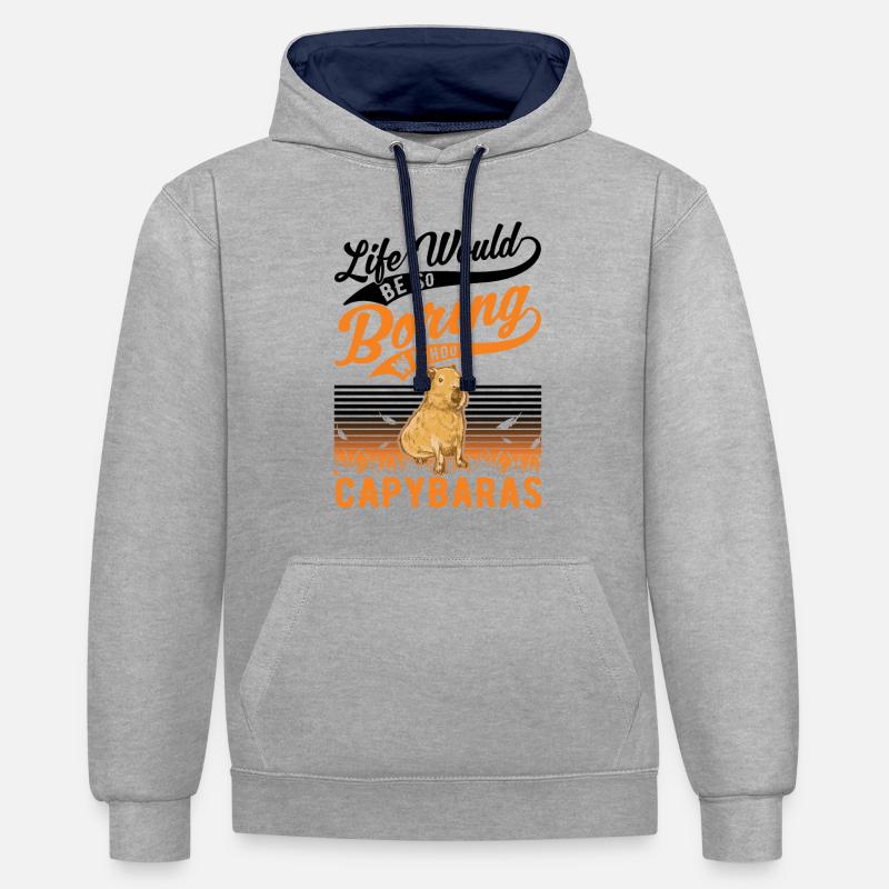 Capybara Cadeau Capibara capybara - Sweat à capuche contrasté - gris chiné/bleu marine