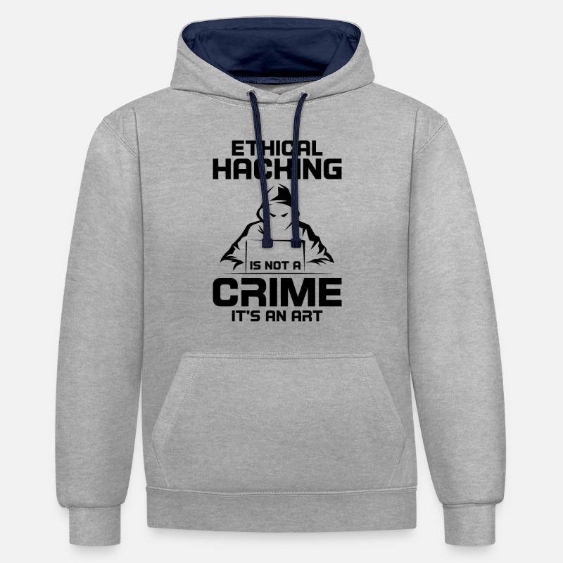 Cybersécurité Sécurité informatique Cybersécurité - Sweat à capuche contrasté - gris chiné/bleu marine
