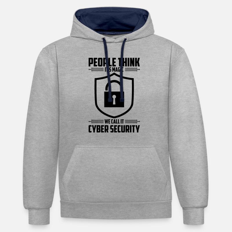 Cybersécurité Sécurité informatique Cybersécurité - Sweat à capuche contrasté - gris chiné/bleu marine