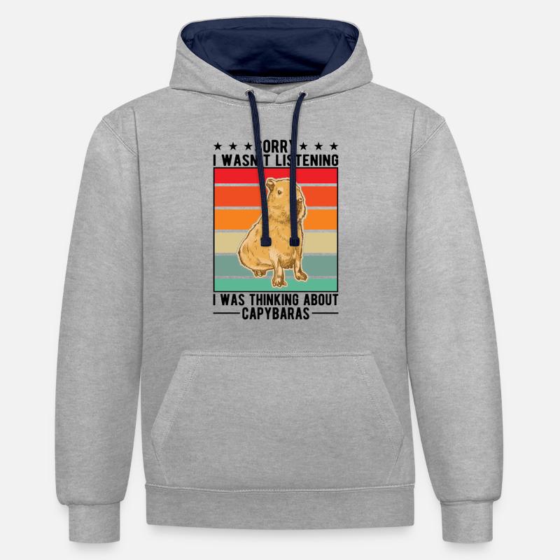 Capybara Cadeau Capibara capybara - Sweat à capuche contrasté - gris chiné/bleu marine