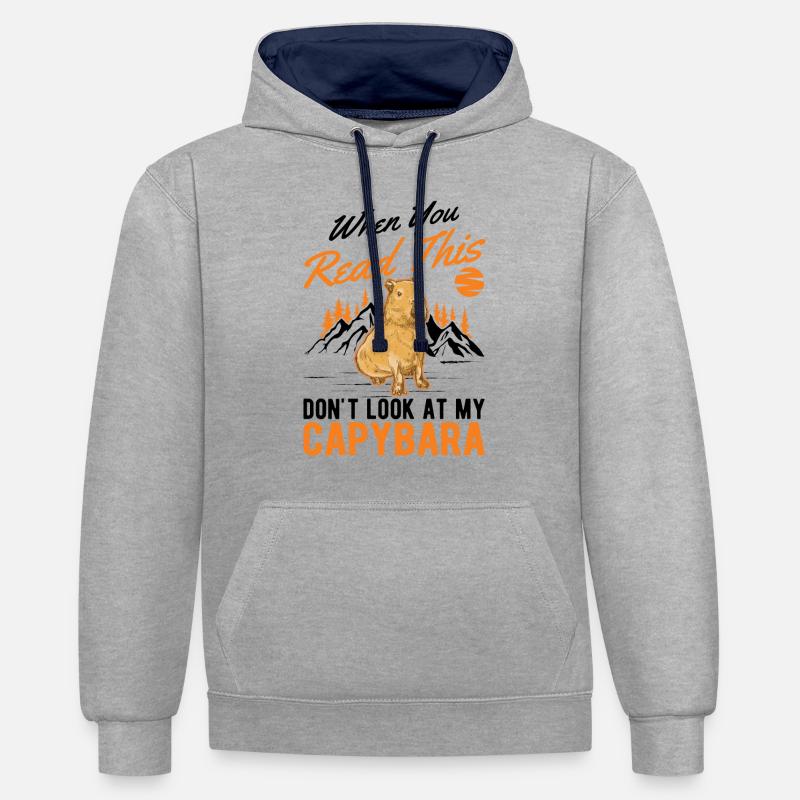 Capybara Cadeau Capibara capybara - Sweat à capuche contrasté - gris chiné/bleu marine
