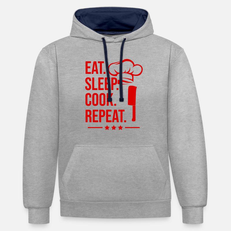 Manger dormir cuisiner répéter - Sweat à capuche contrasté - gris chiné/bleu marine