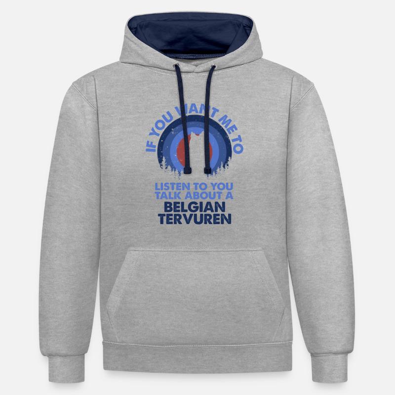 Parlez de chiens Tervuren belge - Sweat à capuche contrasté - gris chiné/bleu marine