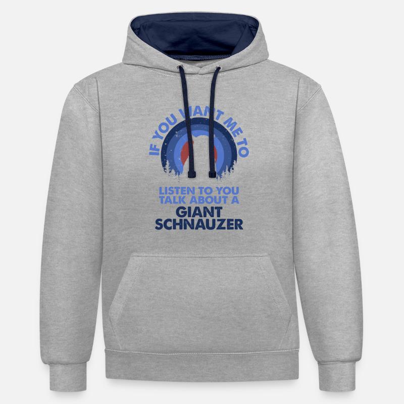Parlez du chien Schnauzer Géant - Sweat à capuche contrasté - gris chiné/bleu marine