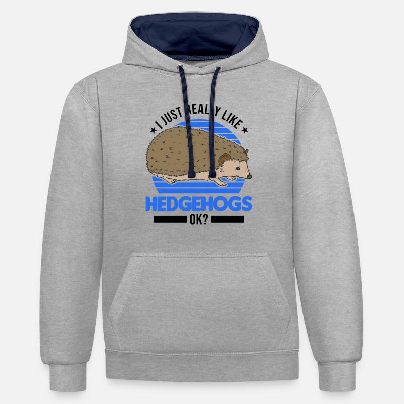 J’aime vraiment Hedgehogs Igel - Sweat à capuche contrasté - gris chiné/bleu marine