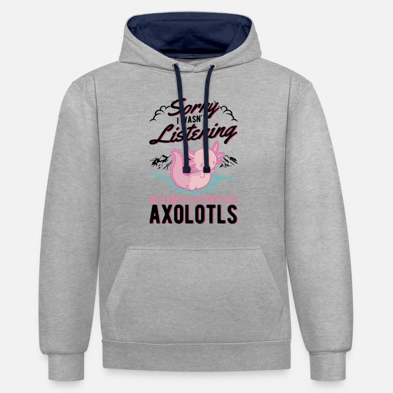 Axolotl Queue Cadeau Amphibien Axolotl - Sweat à capuche contrasté - gris chiné/bleu marine