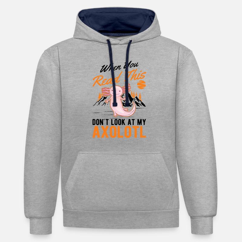 Axolotl Queue Cadeau Amphibien Axolotl - Sweat à capuche contrasté - gris chiné/bleu marine