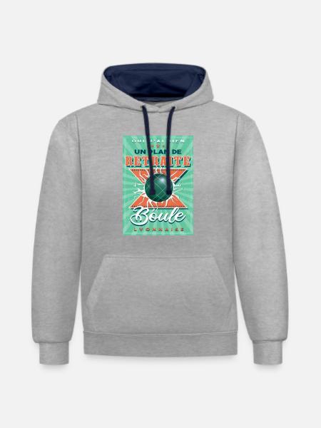 Boule Lyonnaise Retraite - Sweat à capuche contrasté - gris chiné/bleu marine