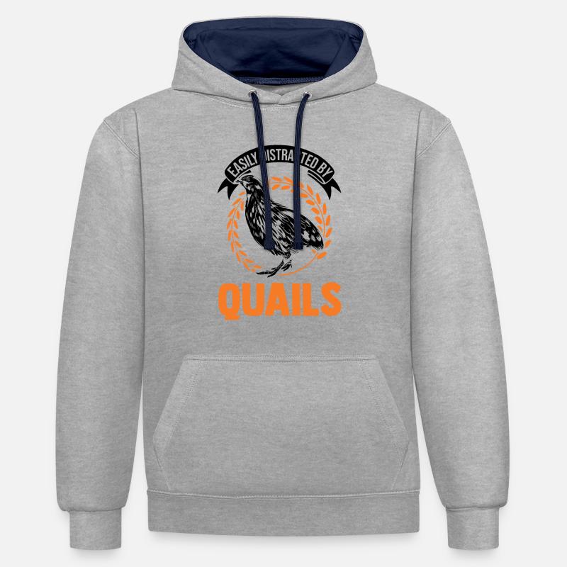 Facilement distrait par la caille - Sweat à capuche contrasté - gris chiné/bleu marine