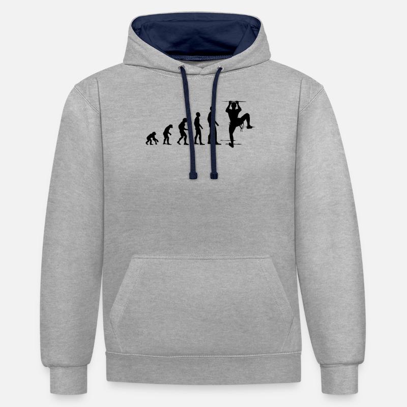 Klettern Evolution Lustig Bergsteigen Geschenk - Kontrast-Hoodie - Grau meliert/Navy