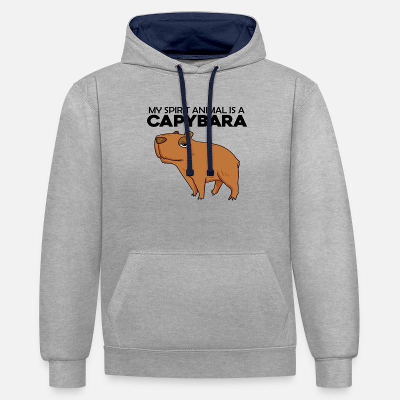 Capybara Capybara Cadeau - Sweat à capuche contrasté - gris chiné/bleu marine