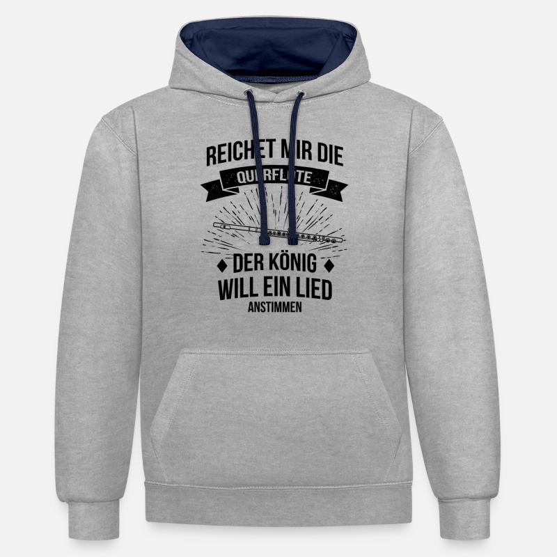 Querflöte Querflötenspieler Querflötist - Kontrast-Hoodie - Grau meliert/Navy