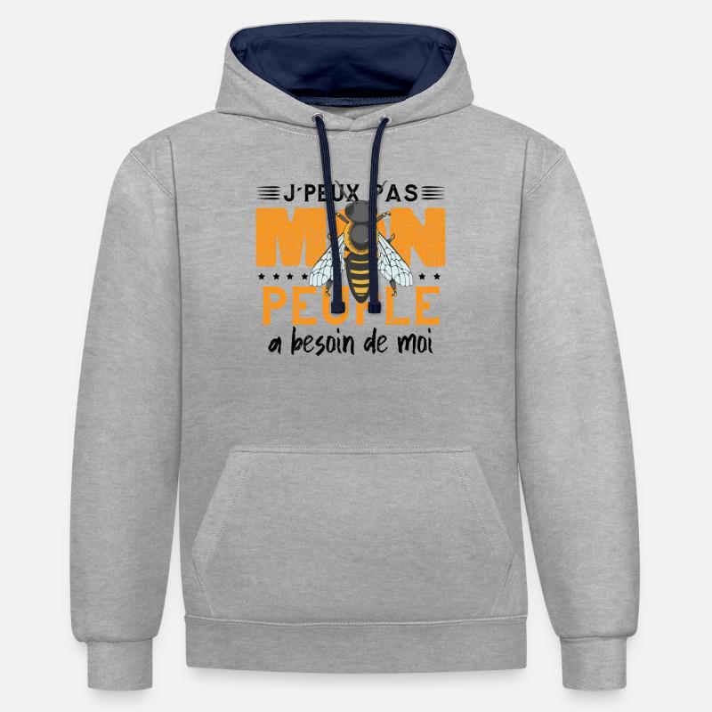 Mon Peuple Besoin De Moi - Sweat à capuche contrasté - gris chiné/bleu marine