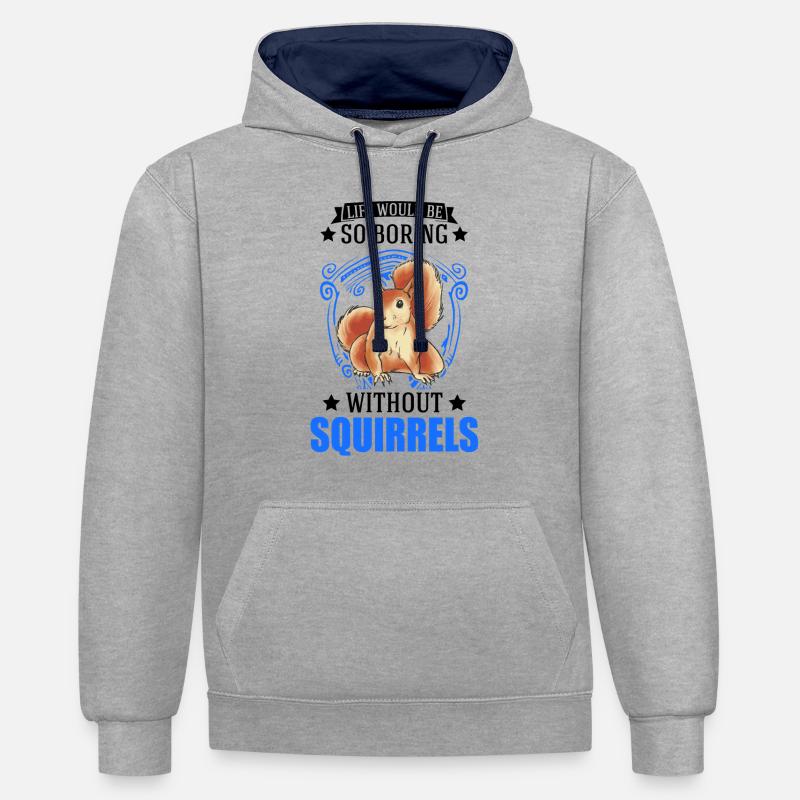 Eichhörnchen Geschenk Squirrel Grauhörnchen - Kontrast-Hoodie - Grau meliert/Navy