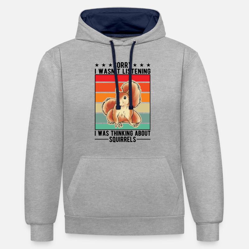 Eichhörnchen Geschenk Grauhörnchen Squirrel - Kontrast-Hoodie - Grau meliert/Navy