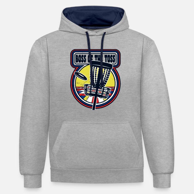 Citation amusante de disc golf - Sweat à capuche contrasté - gris chiné/bleu marine