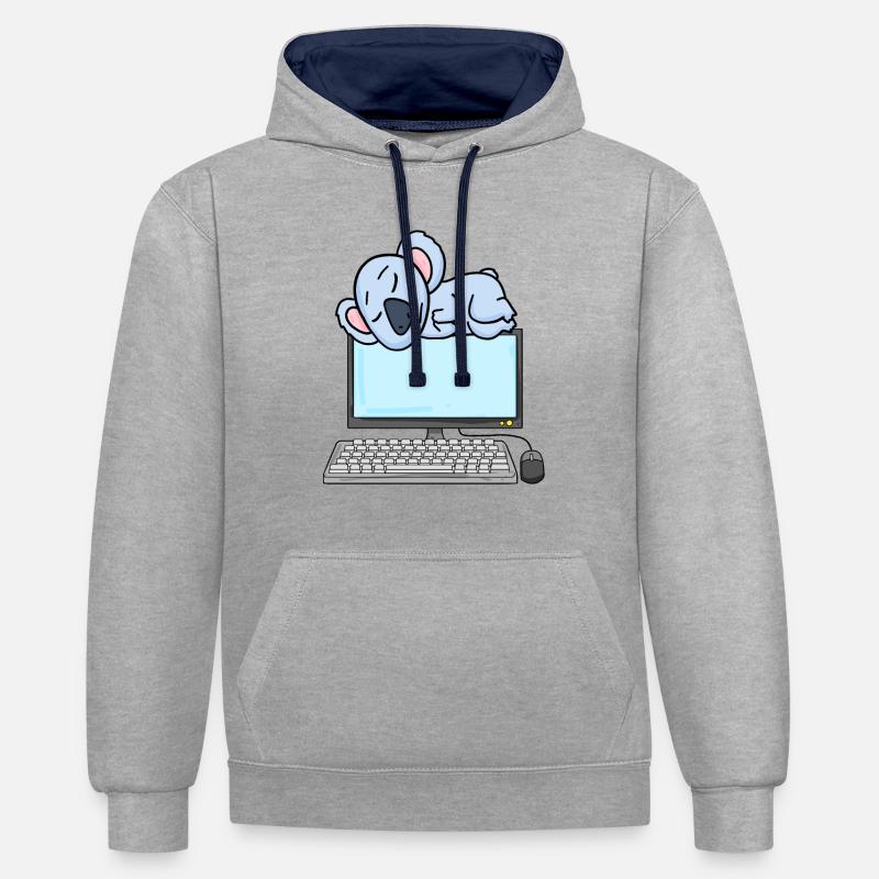 Koala Computer Nerd Programmeur Cadeau - Sweat à capuche contrasté - gris chiné/bleu marine