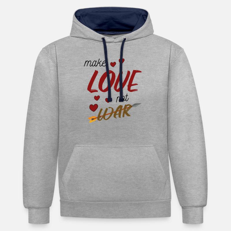 Faites l’amour, pas la guerre - Sweat à capuche contrasté - gris chiné/bleu marine