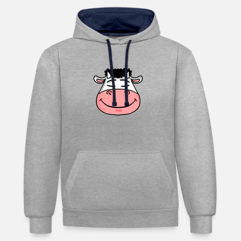 Tête de visage de vache - Sweat à capuche contrasté - gris chiné/bleu marine