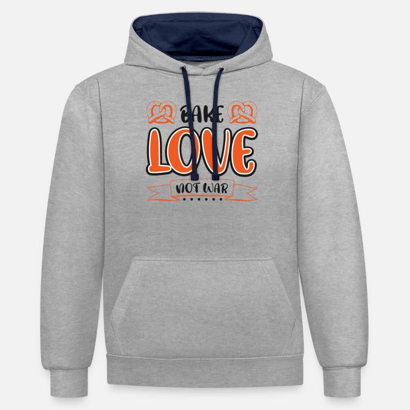 Cuire l’amour, pas la guerre. - Sweat à capuche contrasté - gris chiné/bleu marine