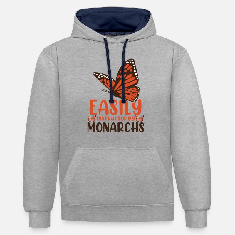 Monarque Papillon Citation Insecte de jardinage - Sweat à capuche contrasté - gris chiné/bleu marine