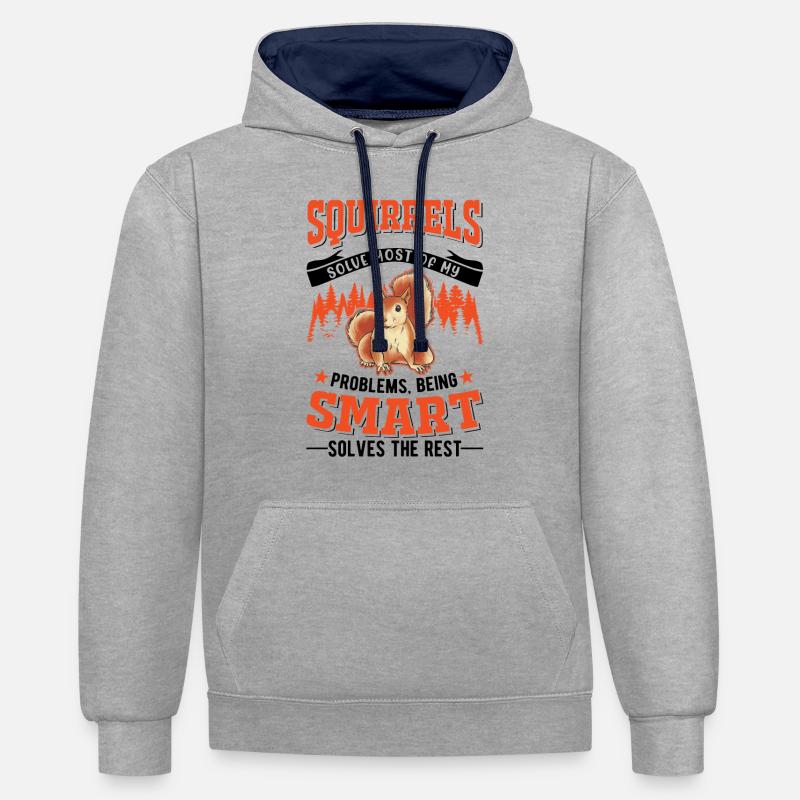 Eichhörnchen Geschenk Grauhörnchen Squirrel - Kontrast-Hoodie - Grau meliert/Navy