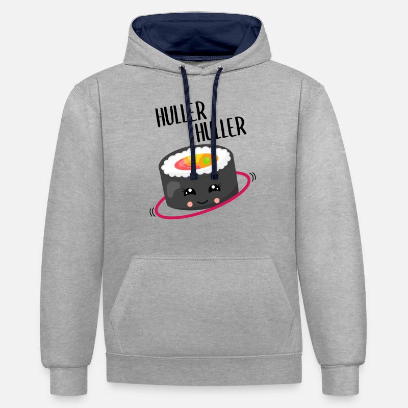 Kawaii Sushi Hulahooping Cadeau - Sweat à capuche contrasté - gris chiné/bleu marine
