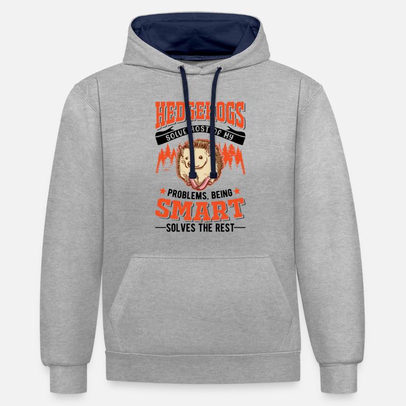 Hérisson Cadeau Stacheligel - Sweat à capuche contrasté - gris chiné/bleu marine