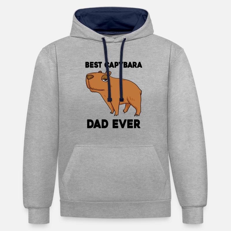 Capybara Père Capybara - Sweat à capuche contrasté - gris chiné/bleu marine