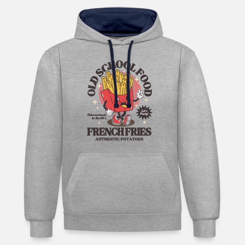 Frites à l'ancienne ! - Sweat à capuche contrasté - gris chiné/bleu marine