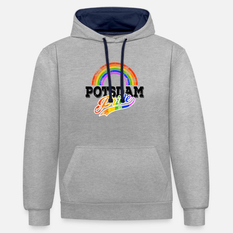 Fierté Potsdam - Sweat à capuche contrasté - gris chiné/bleu marine
