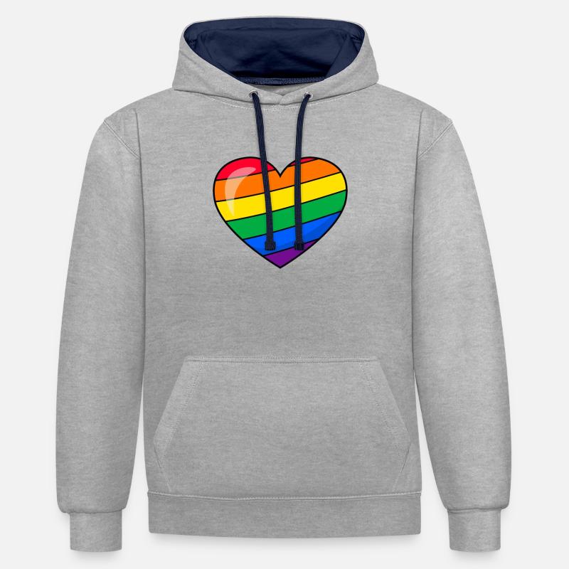 Fierté Cœur LGBTQ - Sweat à capuche contrasté - gris chiné/bleu marine