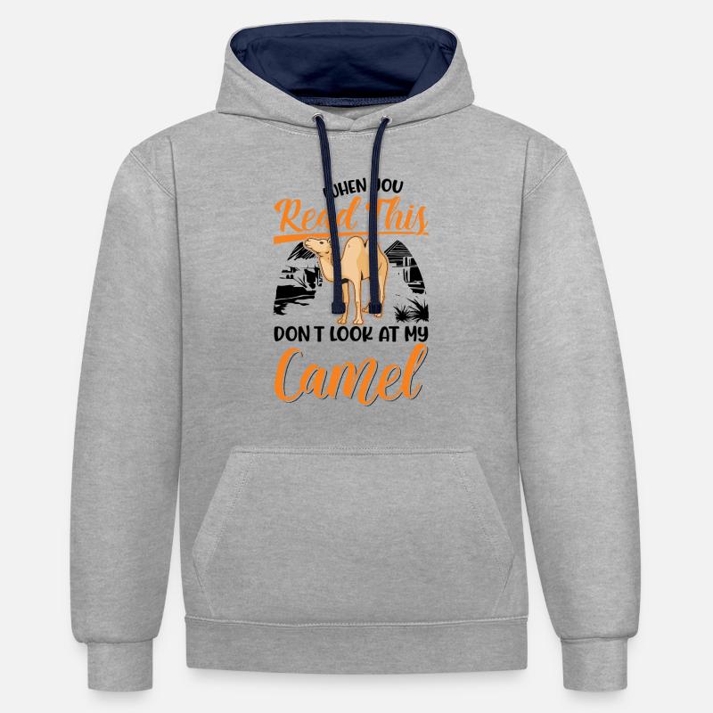 Kamel Geschenk Dromedar Camel Großkamel - Kontrast-Hoodie - Grau meliert/Navy