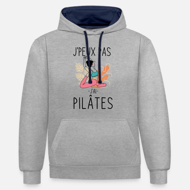 Humour pilates 3 - Sweat à capuche contrasté - gris chiné/bleu marine