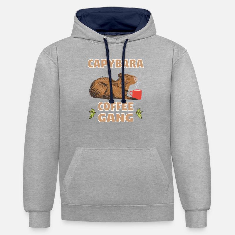 Cappybara Capybara Café Capybara Ventilateurs - Sweat à capuche contrasté - gris chiné/bleu marine