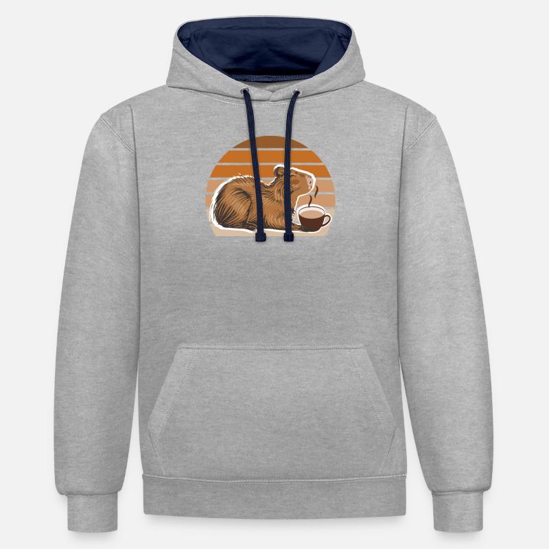 Cappybara Capybara Café Capybara Fans - Sweat à capuche contrasté - gris chiné/bleu marine