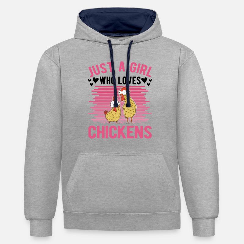 Poulets Fille Fermière Poulet Fermier - Sweat à capuche contrasté - gris chiné/bleu marine