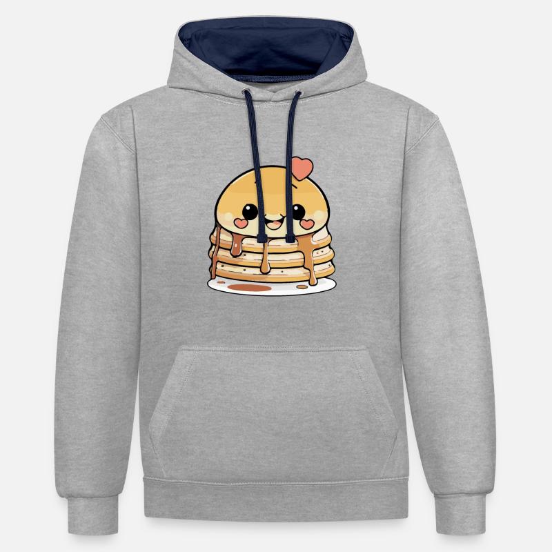 Bande dessinée de crêpes - Sweat à capuche contrasté - gris chiné/bleu marine