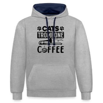 Trombone de café pour chat Tromboniste et amateur de chat Tromb - Sweat à capuche contrasté - gris chiné/bleu marine - Devant - Liana (172cm) & Jaron (178cm)