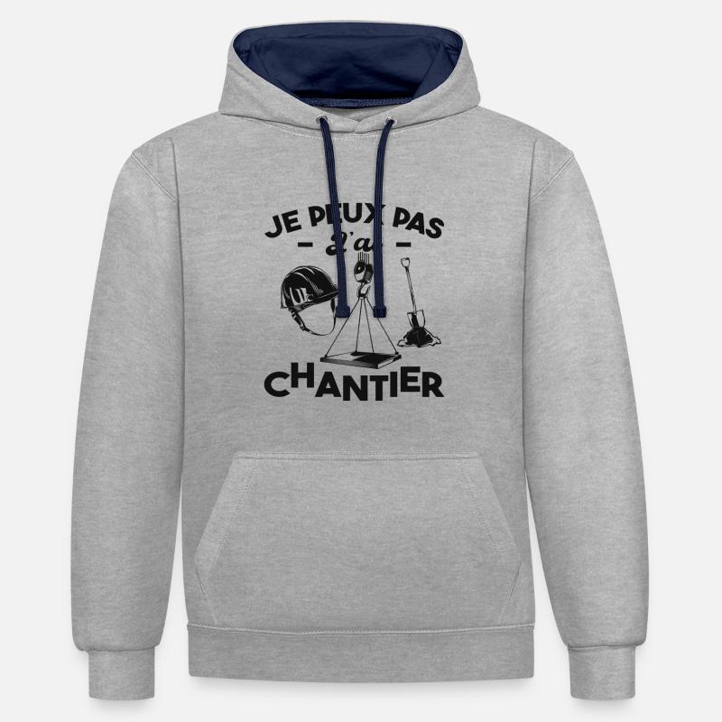 Je Peux Pas J'ai Chantier - Sweat à capuche contrasté - gris chiné/bleu marine