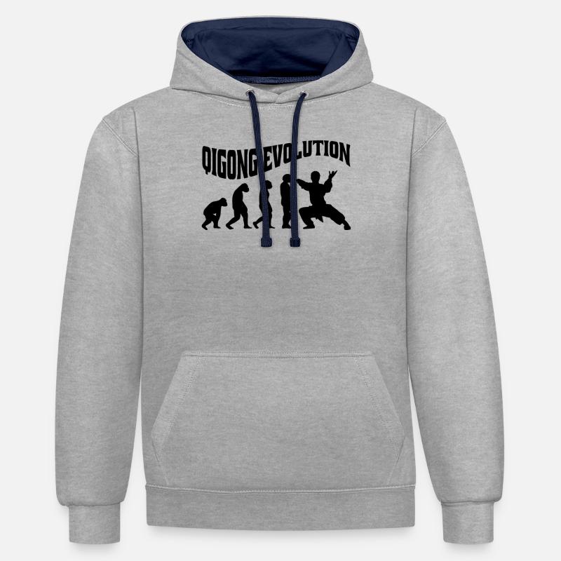 Qi-Gong Chigong Meditation Thai-Chi Evolution - Kontrast-Hoodie - Grau meliert/Navy