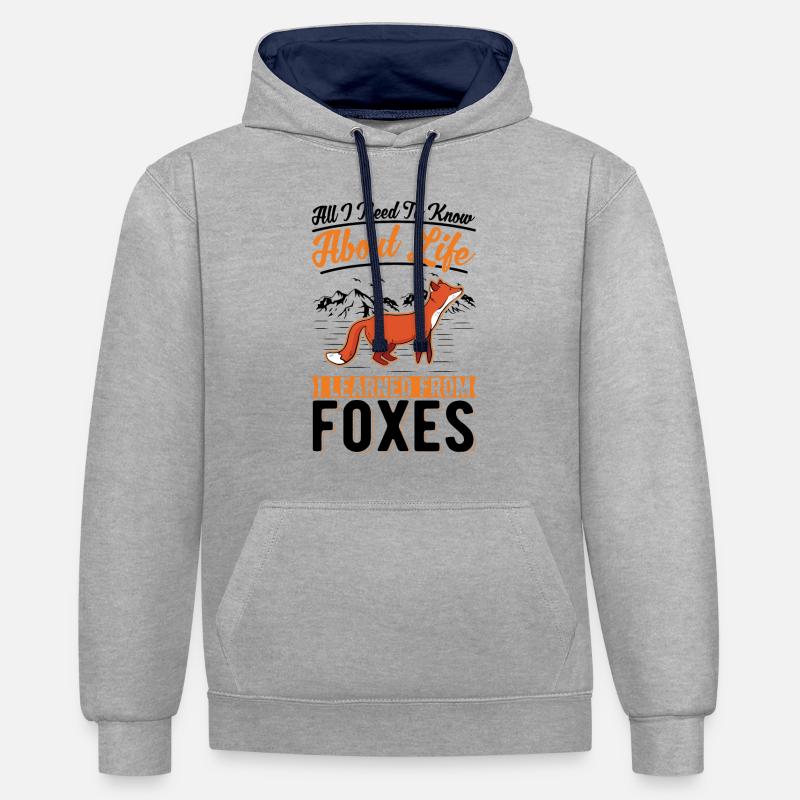 Fuchs Geschenk Rotfuchs - Kontrast-Hoodie - Grau meliert/Navy