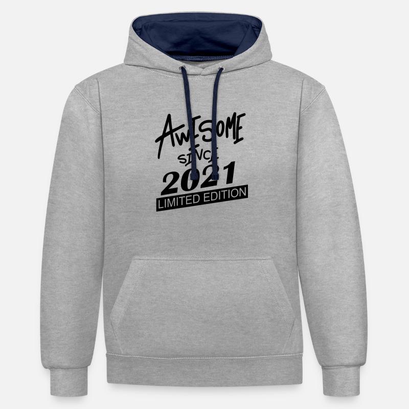 2021 - Millésime 2021 - Sweat à capuche contrasté - gris chiné/bleu marine